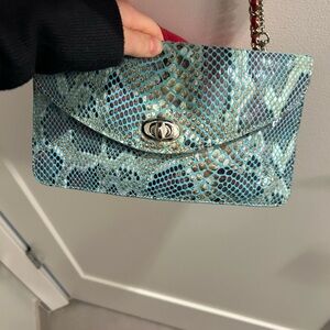 Stylish Blue and Gold Snakeskin Clutch